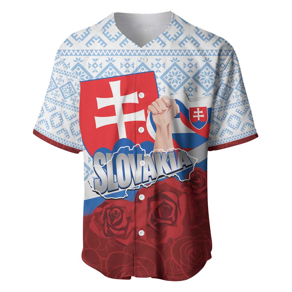 Slovakia Independence Day Baseball Jersey Slovak Map With Rosa Slavic Pattern