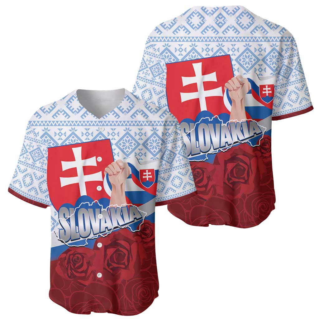 Slovakia Independence Day Baseball Jersey Slovak Map With Rosa Slavic Pattern