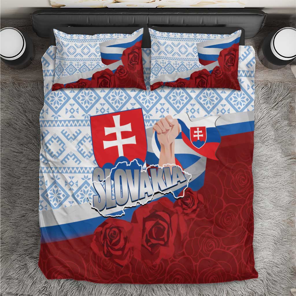 Slovakia Independence Day Bedding Set Slovak Map With Rosa Slavic Pattern