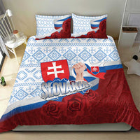 Slovakia Independence Day Bedding Set Slovak Map With Rosa Slavic Pattern