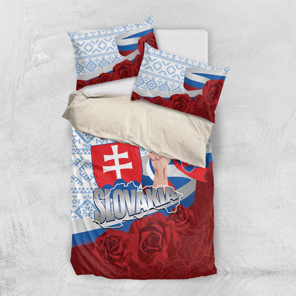 Slovakia Independence Day Bedding Set Slovak Map With Rosa Slavic Pattern