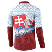 Slovakia Independence Day Button Sweatshirt Slovak Map With Rosa Slavic Pattern
