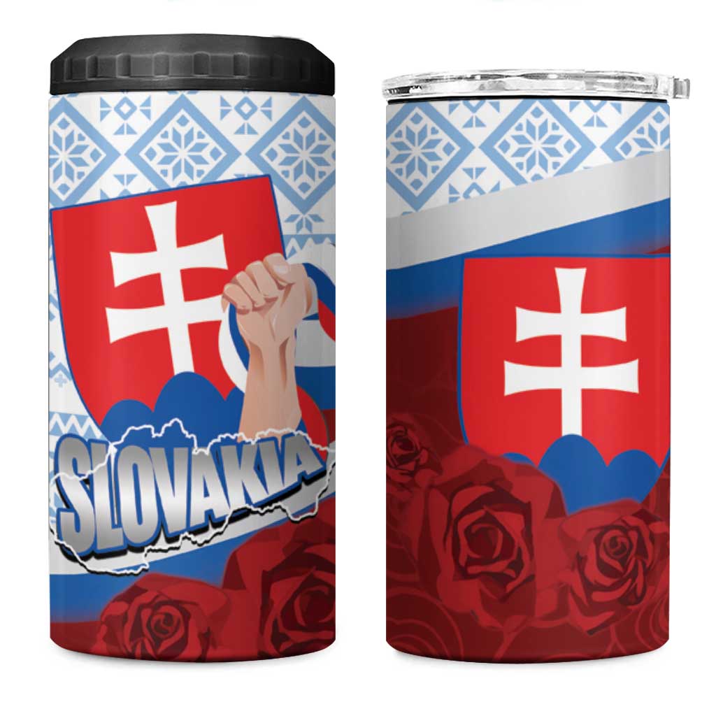 Slovakia Independence Day 4 in 1 Can Cooler Tumbler Slovak Map With Rosa Slavic Pattern