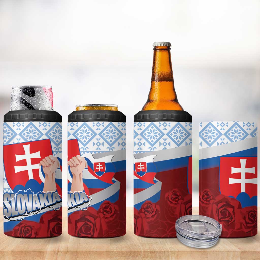 Slovakia Independence Day 4 in 1 Can Cooler Tumbler Slovak Map With Rosa Slavic Pattern