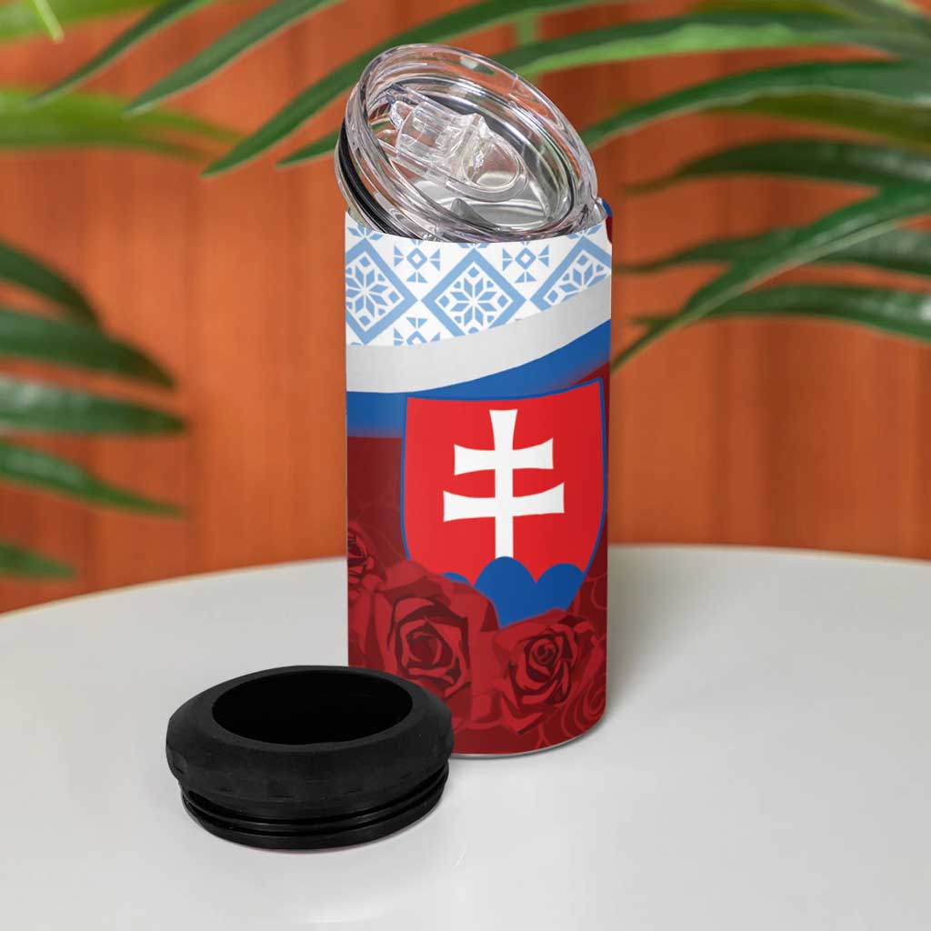Slovakia Independence Day 4 in 1 Can Cooler Tumbler Slovak Map With Rosa Slavic Pattern