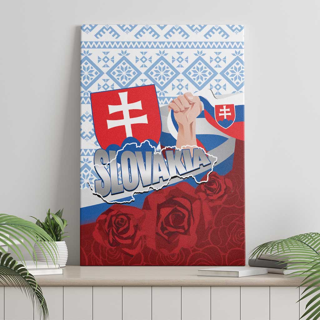 Slovakia Independence Day Canvas Wall Art Slovak Map With Rosa Slavic Pattern