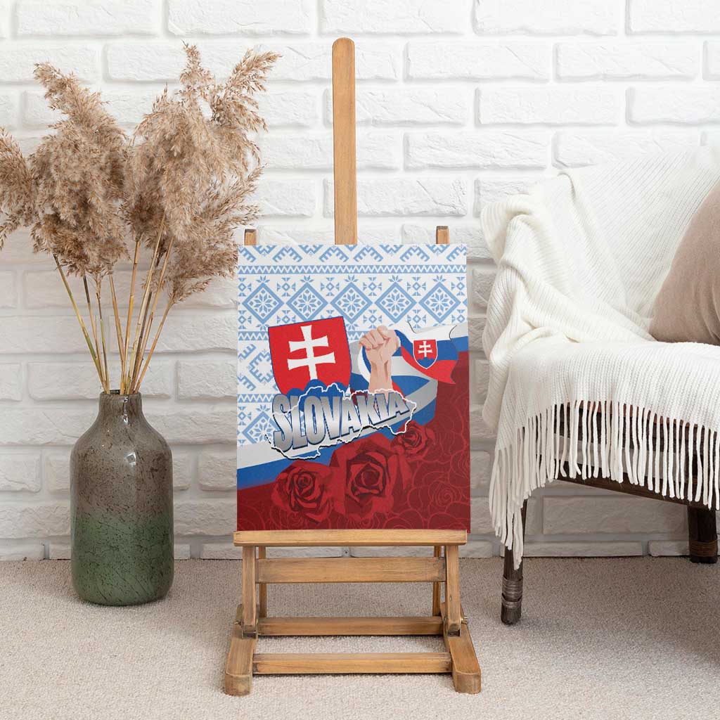 Slovakia Independence Day Canvas Wall Art Slovak Map With Rosa Slavic Pattern