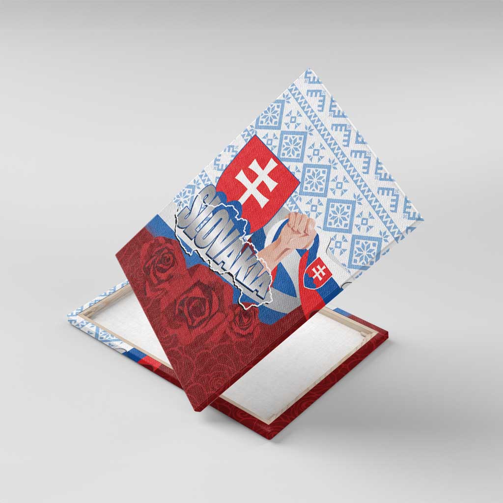 Slovakia Independence Day Canvas Wall Art Slovak Map With Rosa Slavic Pattern