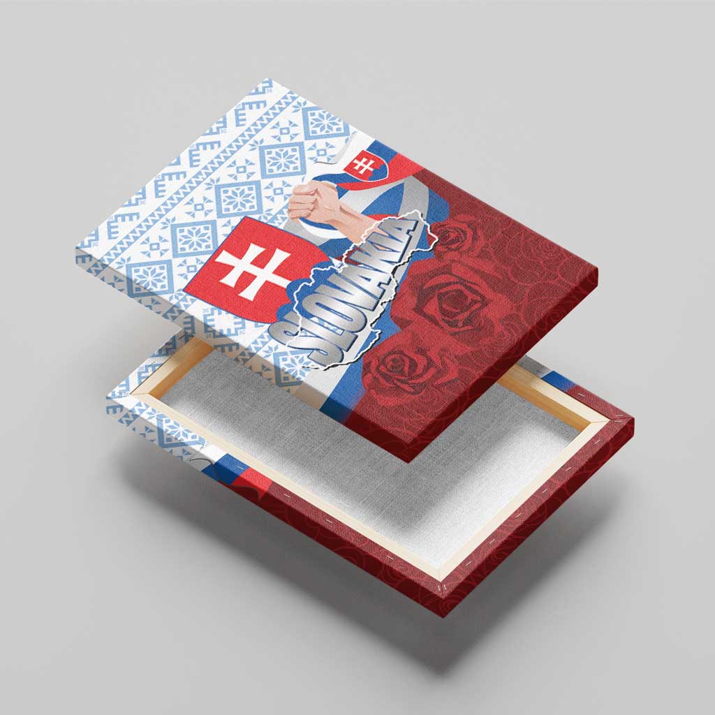 Slovakia Independence Day Canvas Wall Art Slovak Map With Rosa Slavic Pattern
