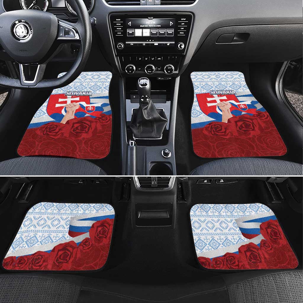 Slovakia Independence Day Car Mats Slovak Map With Rosa Slavic Pattern