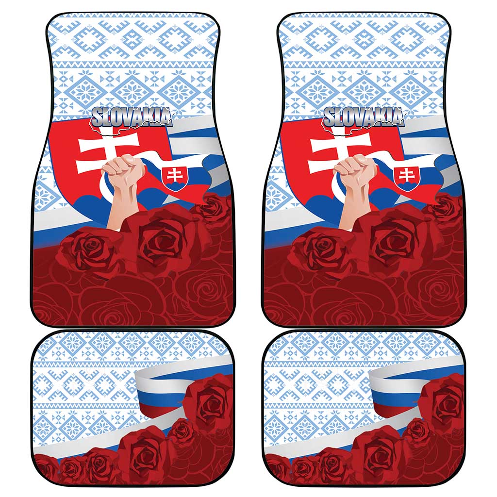 Slovakia Independence Day Car Mats Slovak Map With Rosa Slavic Pattern