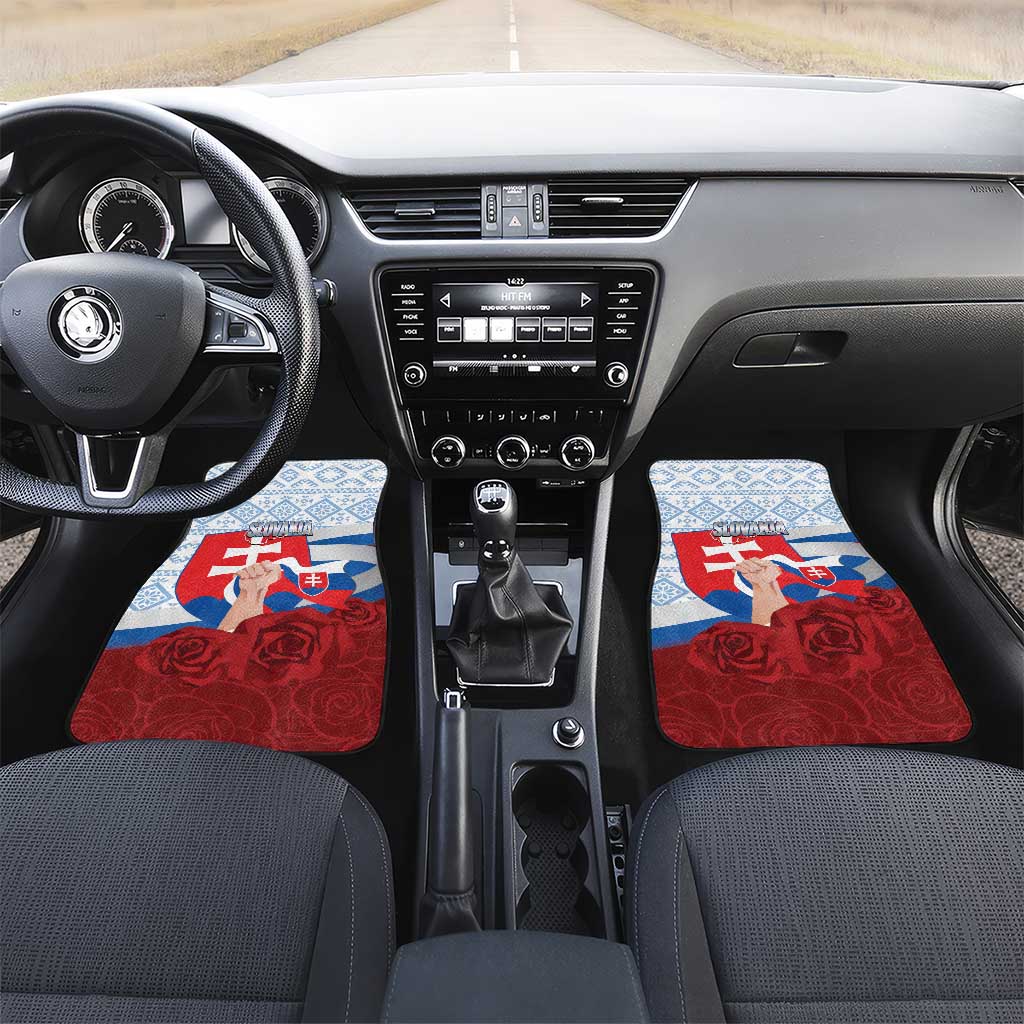 Slovakia Independence Day Car Mats Slovak Map With Rosa Slavic Pattern