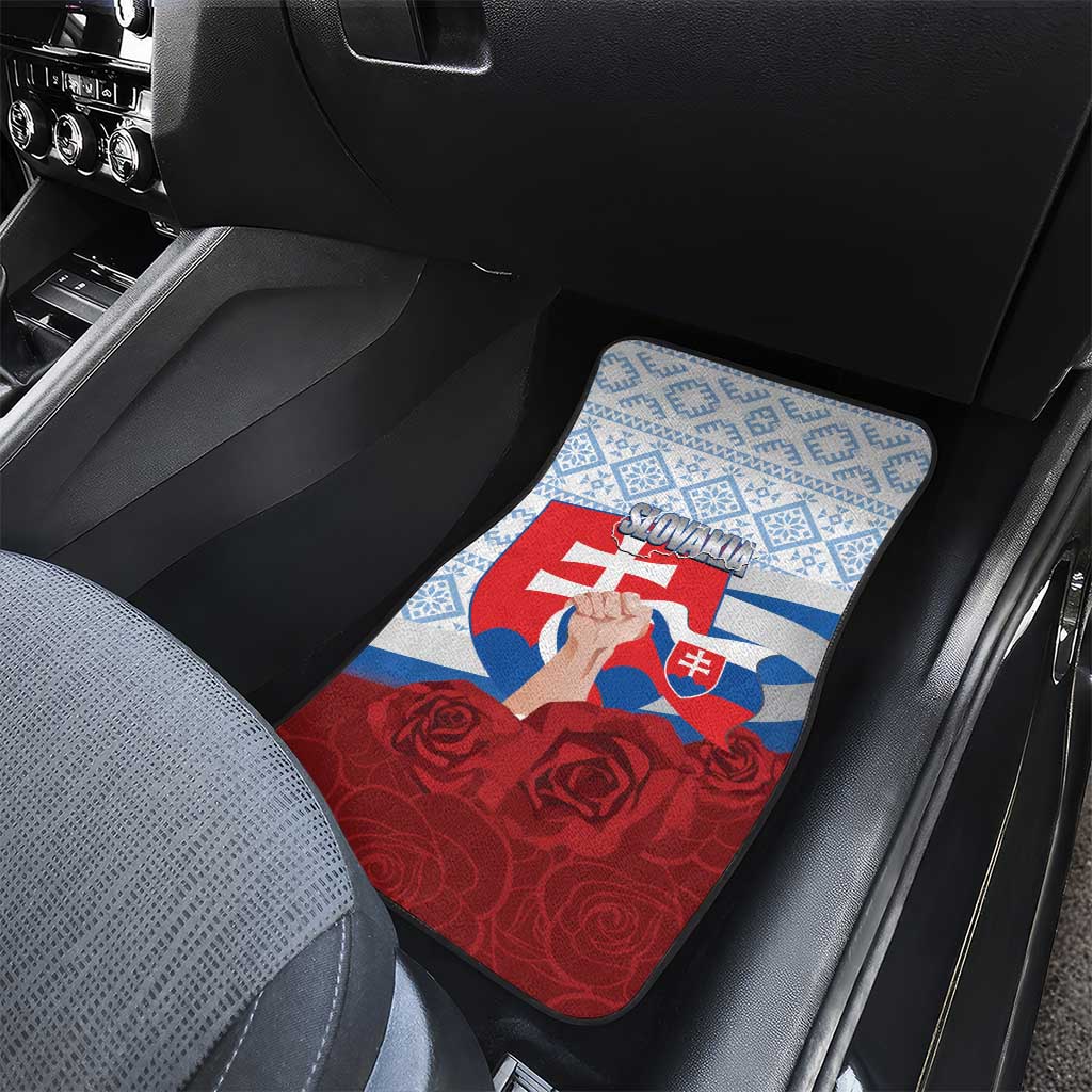 Slovakia Independence Day Car Mats Slovak Map With Rosa Slavic Pattern