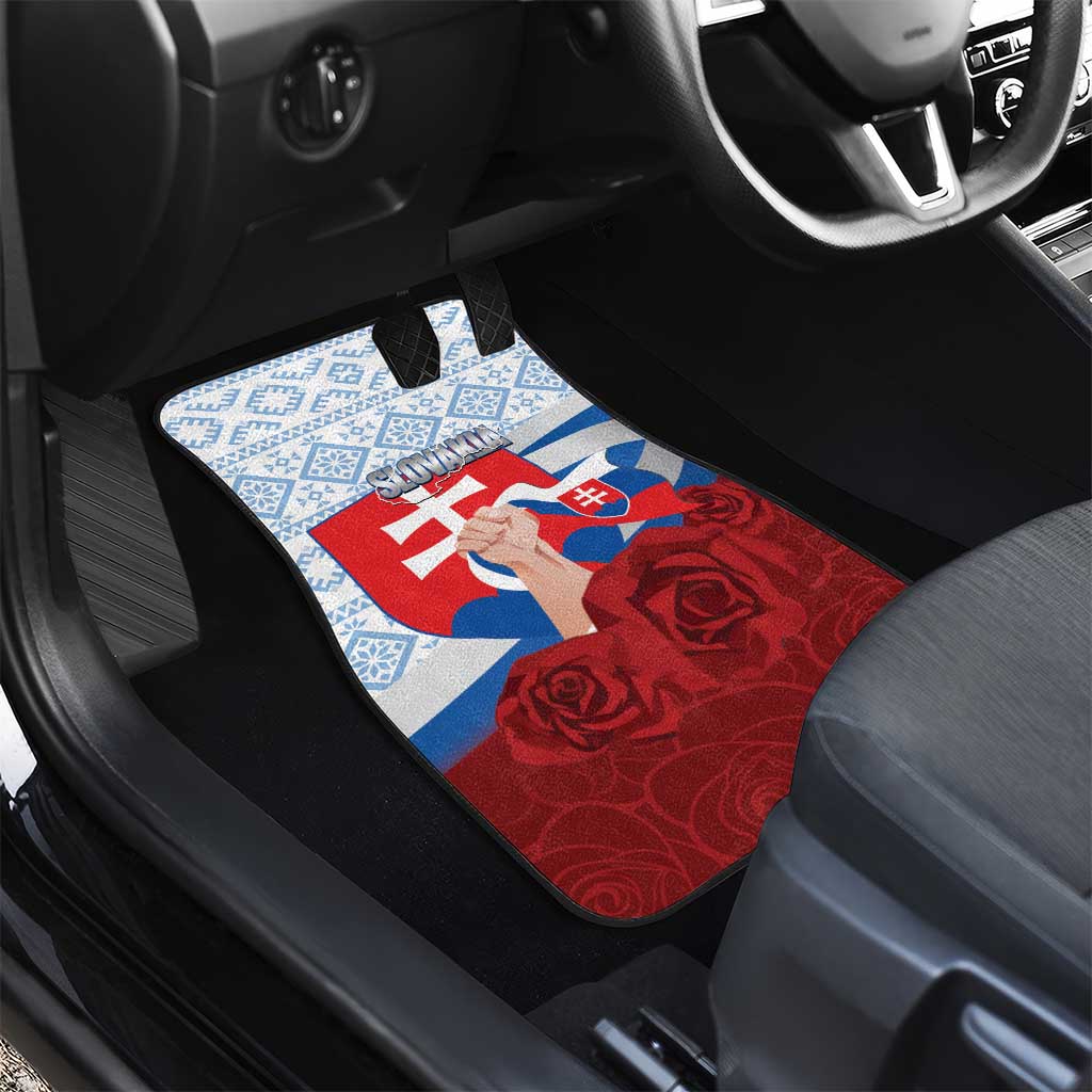 Slovakia Independence Day Car Mats Slovak Map With Rosa Slavic Pattern