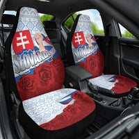 Slovakia Independence Day Car Seat Cover Slovak Map With Rosa Slavic Pattern