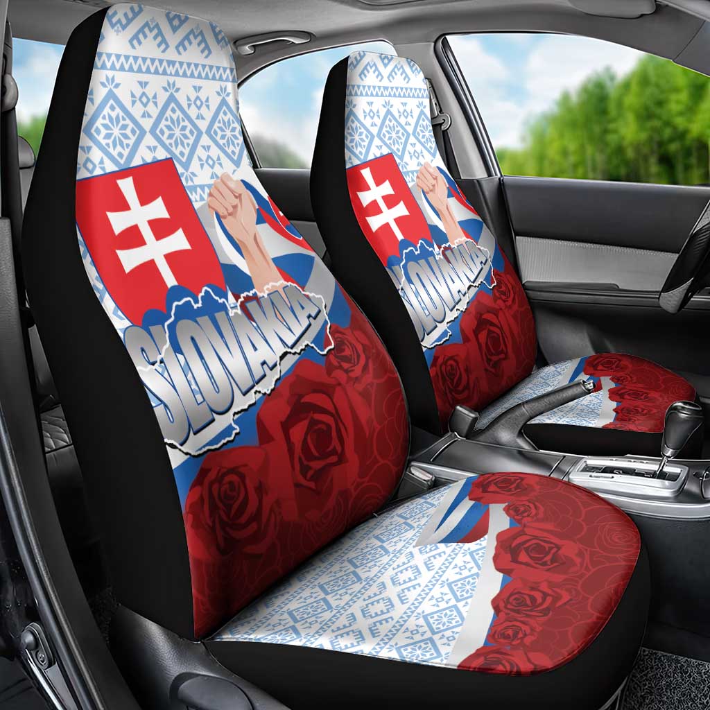 Slovakia Independence Day Car Seat Cover Slovak Map With Rosa Slavic Pattern