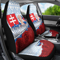 Slovakia Independence Day Car Seat Cover Slovak Map With Rosa Slavic Pattern
