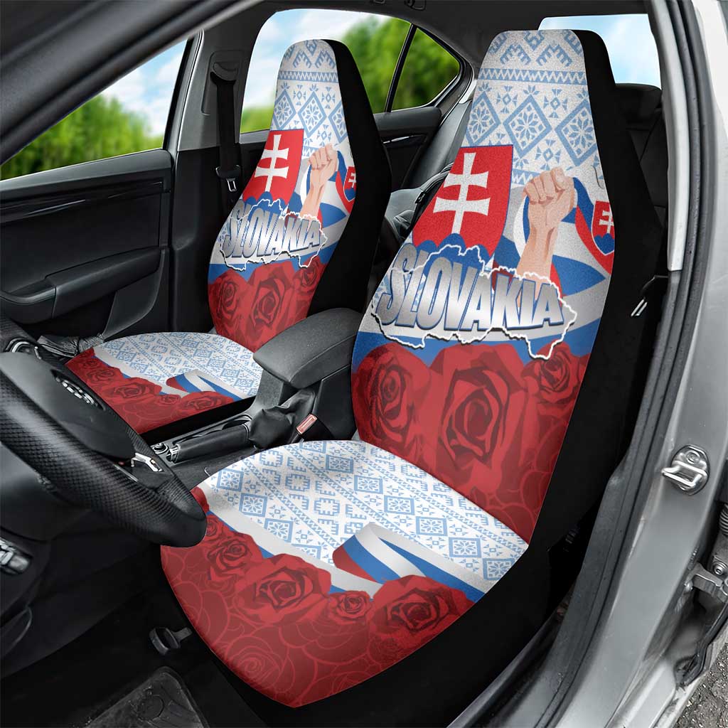 Slovakia Independence Day Car Seat Cover Slovak Map With Rosa Slavic Pattern