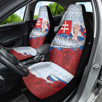 Slovakia Independence Day Car Seat Cover Slovak Map With Rosa Slavic Pattern