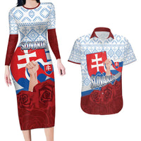 Slovakia Independence Day Couples Matching Long Sleeve Bodycon Dress and Hawaiian Shirt Slovak Map With Rosa Slavic Pattern