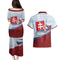 Slovakia Independence Day Couples Matching Puletasi and Hawaiian Shirt Slovak Map With Rosa Slavic Pattern