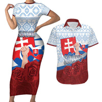 Slovakia Independence Day Couples Matching Short Sleeve Bodycon Dress and Hawaiian Shirt Slovak Map With Rosa Slavic Pattern