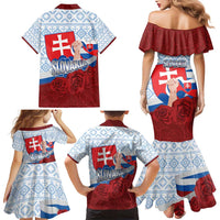 Slovakia Independence Day Family Matching Mermaid Dress and Hawaiian Shirt Slovak Map With Rosa Slavic Pattern