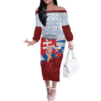 Slovakia Independence Day Family Matching Off The Shoulder Long Sleeve Dress and Hawaiian Shirt Slovak Map With Rosa Slavic Pattern