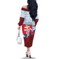 Slovakia Independence Day Family Matching Off The Shoulder Long Sleeve Dress and Hawaiian Shirt Slovak Map With Rosa Slavic Pattern