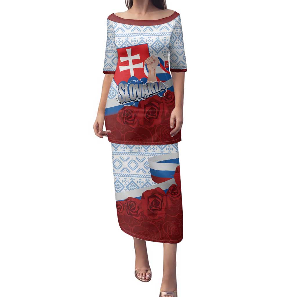 Slovakia Independence Day Family Matching Puletasi and Hawaiian Shirt Slovak Map With Rosa Slavic Pattern