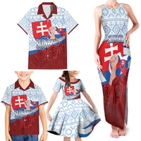 Slovakia Independence Day Family Matching Tank Maxi Dress and Hawaiian Shirt Slovak Map With Rosa Slavic Pattern