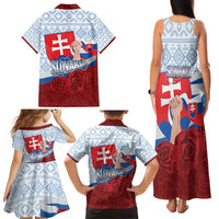 Slovakia Independence Day Family Matching Tank Maxi Dress and Hawaiian Shirt Slovak Map With Rosa Slavic Pattern