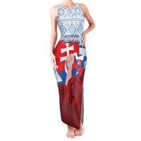 Slovakia Independence Day Family Matching Tank Maxi Dress and Hawaiian Shirt Slovak Map With Rosa Slavic Pattern