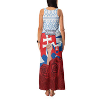 Slovakia Independence Day Family Matching Tank Maxi Dress and Hawaiian Shirt Slovak Map With Rosa Slavic Pattern
