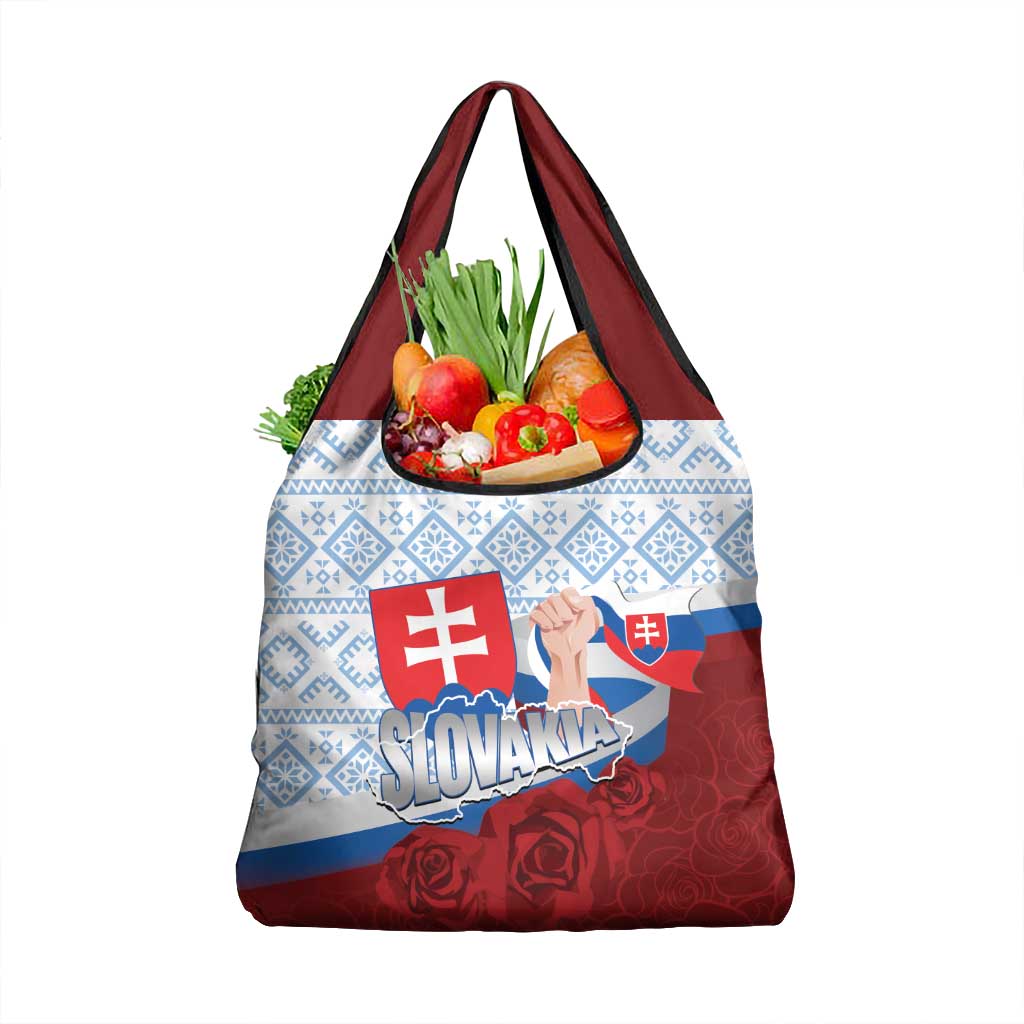 Slovakia Independence Day Grocery Bag Slovak Map With Rosa Slavic Pattern