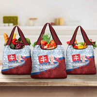 Slovakia Independence Day Grocery Bag Slovak Map With Rosa Slavic Pattern