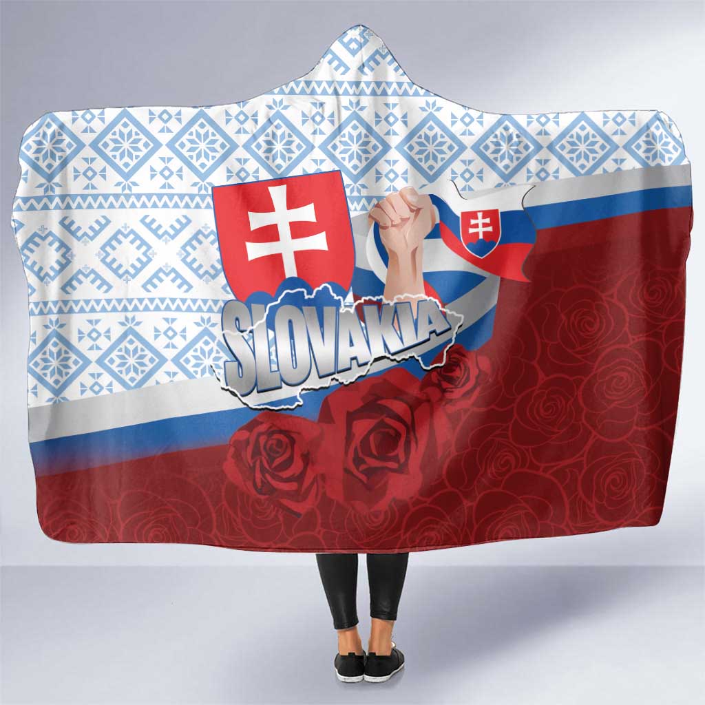 Slovakia Independence Day Hooded Blanket Slovak Map With Rosa Slavic Pattern