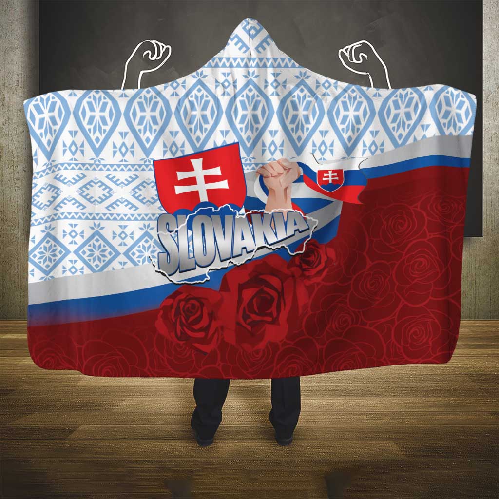 Slovakia Independence Day Hooded Blanket Slovak Map With Rosa Slavic Pattern