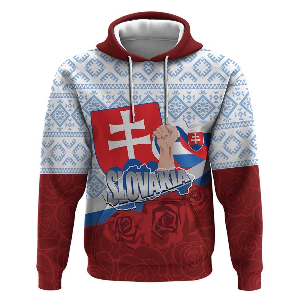 Slovakia Independence Day Hoodie Slovak Map With Rosa Slavic Pattern