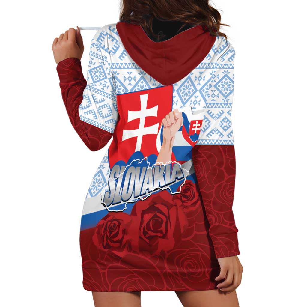 Slovakia Independence Day Hoodie Dress Slovak Map With Rosa Slavic Pattern