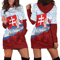 Slovakia Independence Day Hoodie Dress Slovak Map With Rosa Slavic Pattern