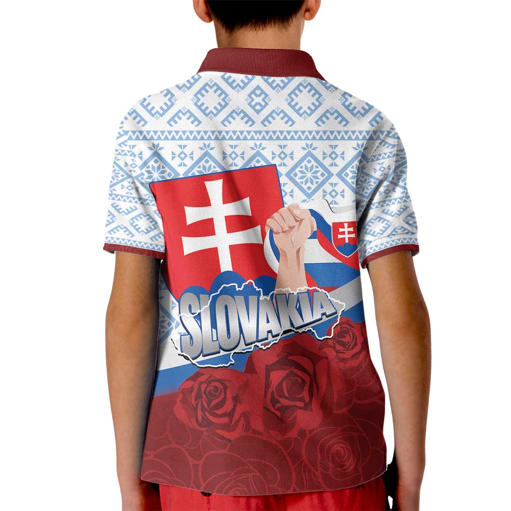 Slovakia Independence Day Kid Polo Shirt Slovak Map With Rosa Slavic Pattern