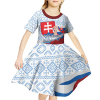 Slovakia Independence Day Kid Short Sleeve Dress Slovak Map With Rosa Slavic Pattern