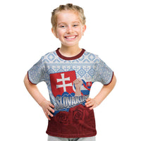 Slovakia Independence Day Kid T Shirt Slovak Map With Rosa Slavic Pattern