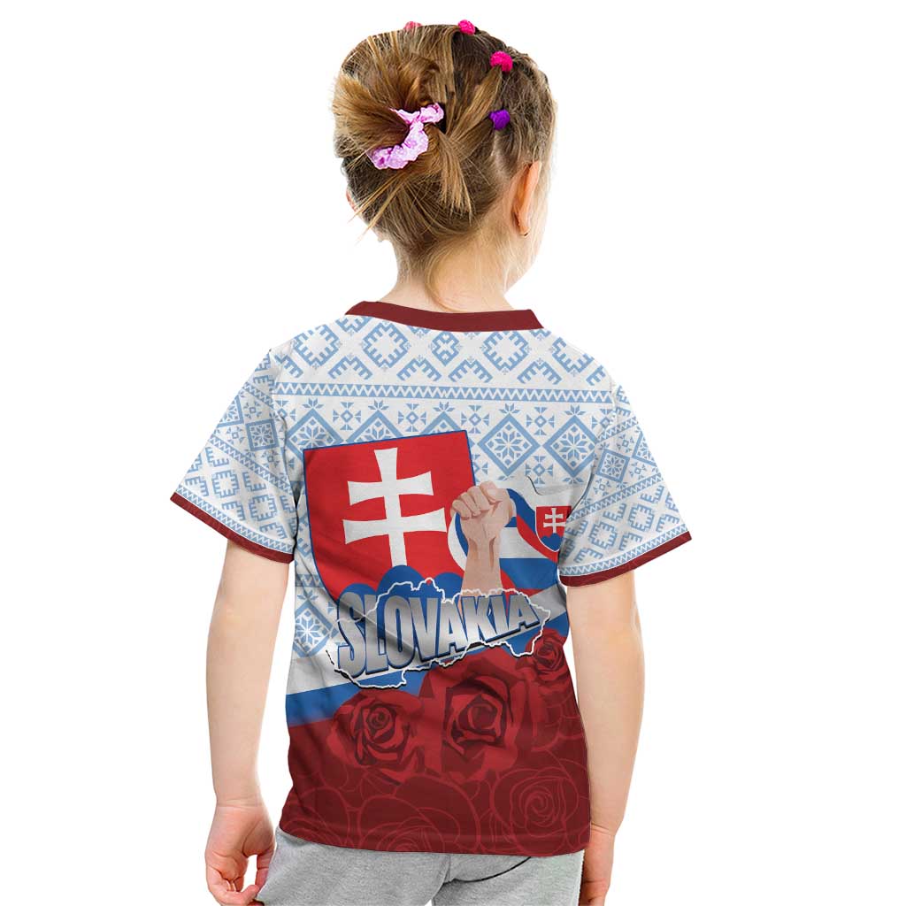 Slovakia Independence Day Kid T Shirt Slovak Map With Rosa Slavic Pattern