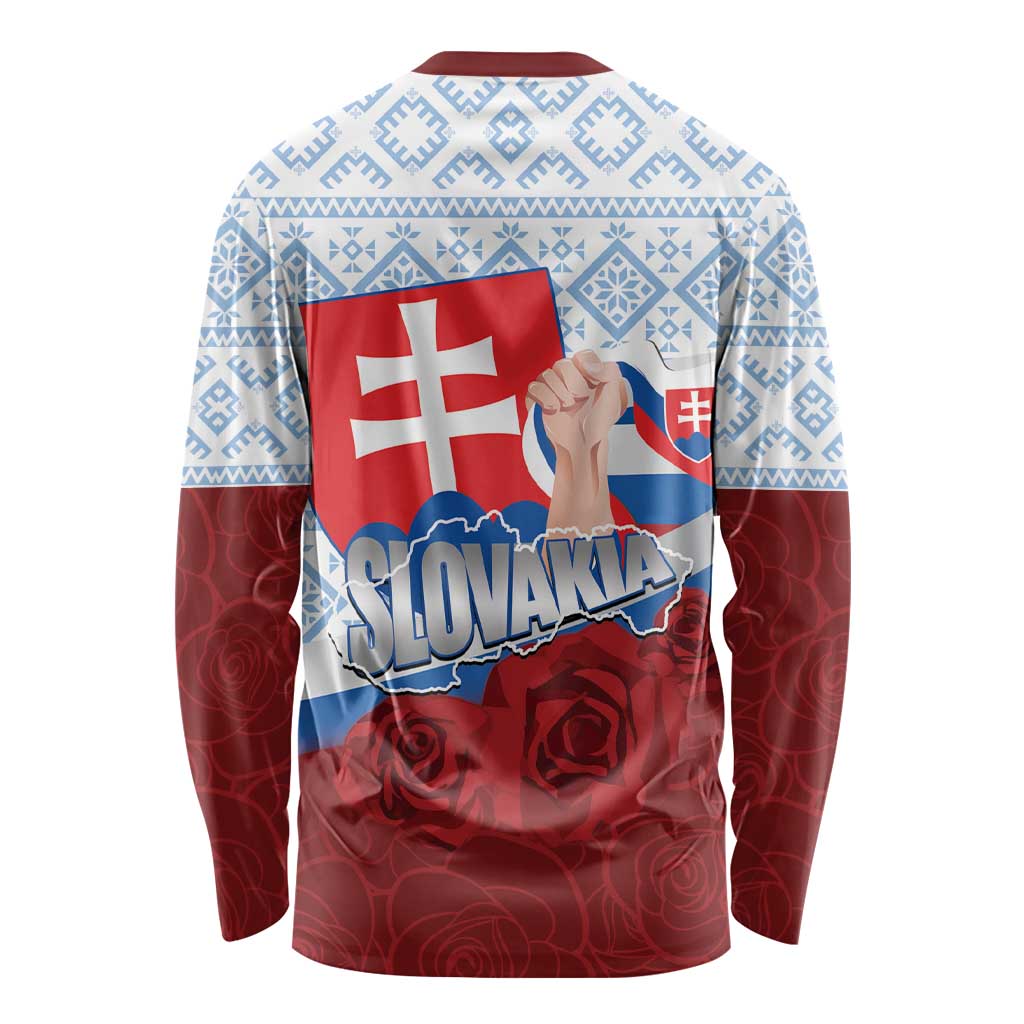 Slovakia Independence Day Long Sleeve Shirt Slovak Map With Rosa Slavic Pattern