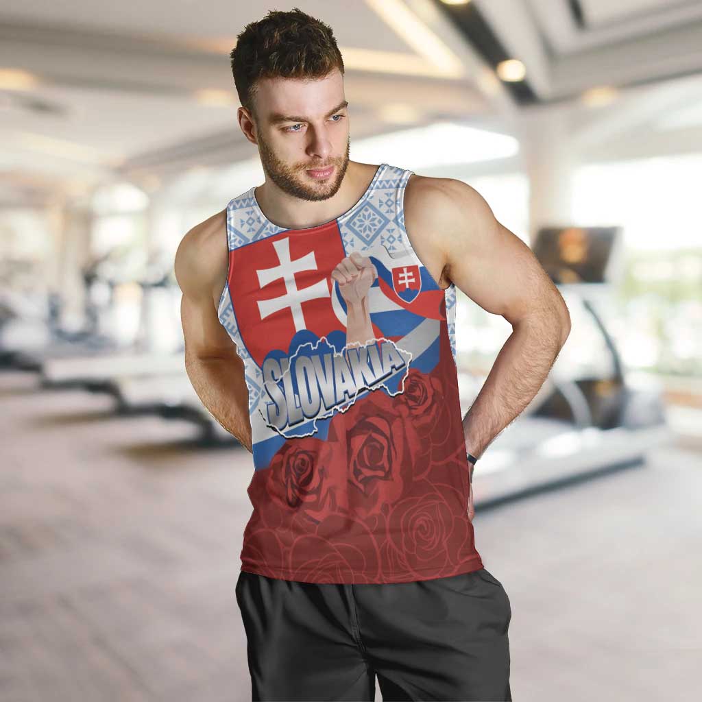 Slovakia Independence Day Men Tank Top Slovak Map With Rosa Slavic Pattern