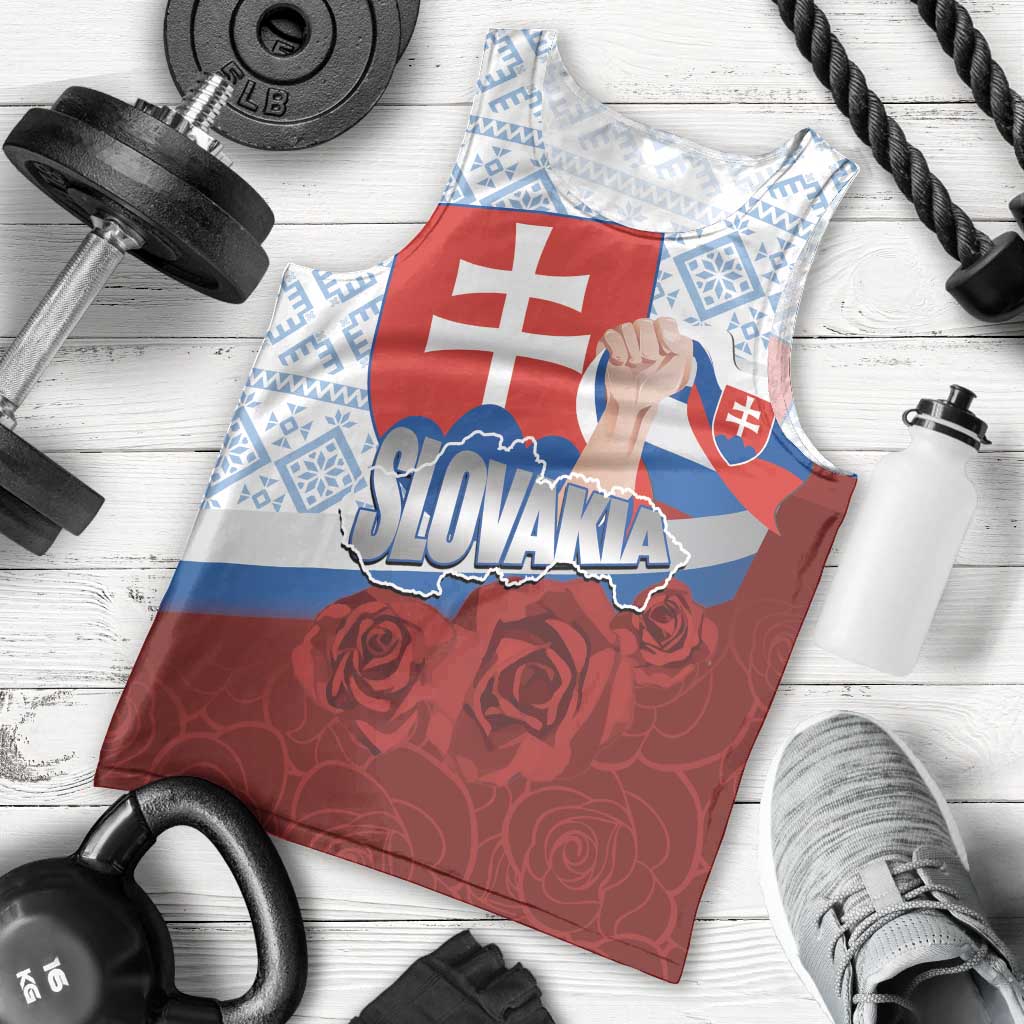 Slovakia Independence Day Men Tank Top Slovak Map With Rosa Slavic Pattern