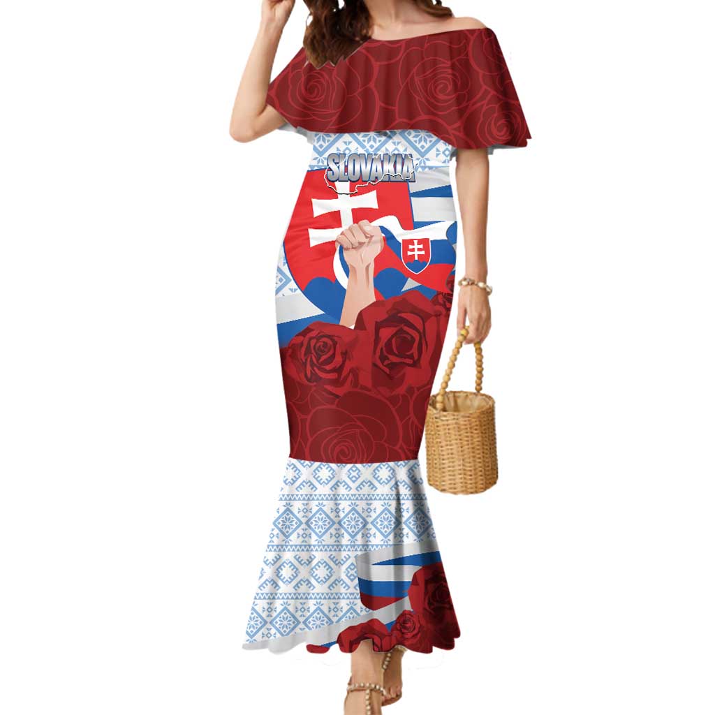 Slovakia Independence Day Mermaid Dress Slovak Map With Rosa Slavic Pattern