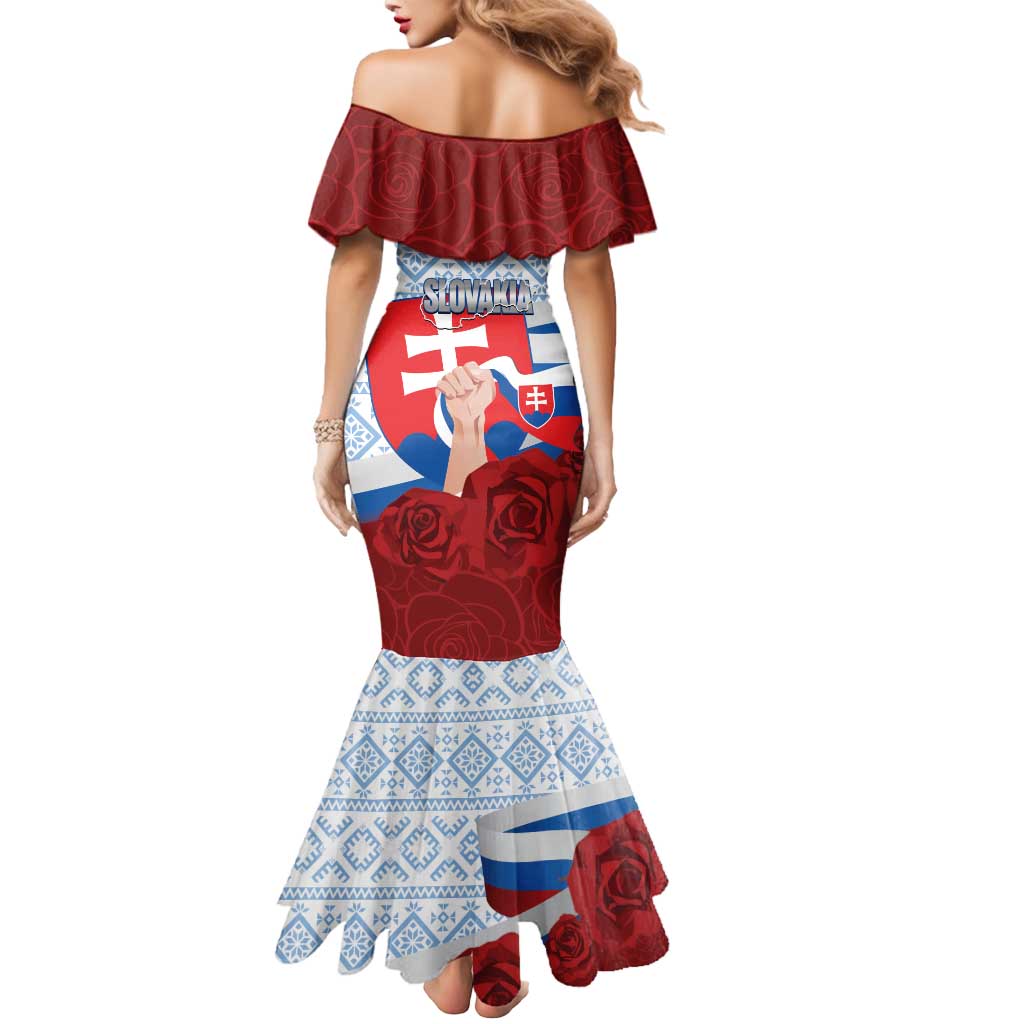 Slovakia Independence Day Mermaid Dress Slovak Map With Rosa Slavic Pattern
